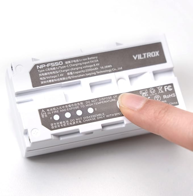 VILTROX 2 Pack 2200mAh USB-C Port Rechargeable Li-ion Battery NP-F550 for Video Conference Light VILTROX 116T 200T Ring Light