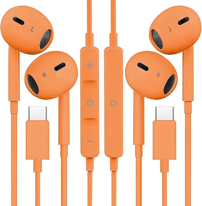 2 Packs USB C Headphones for iPhone 16/15 Phone Earbuds with Microphone & Volume Control HiFi Stereo Type C Earphones for Galaxy S23/S22/S21/S20/Ultra Note 10/20, for Pixel 7/6/6a/5/4,for OnePlus 9 8