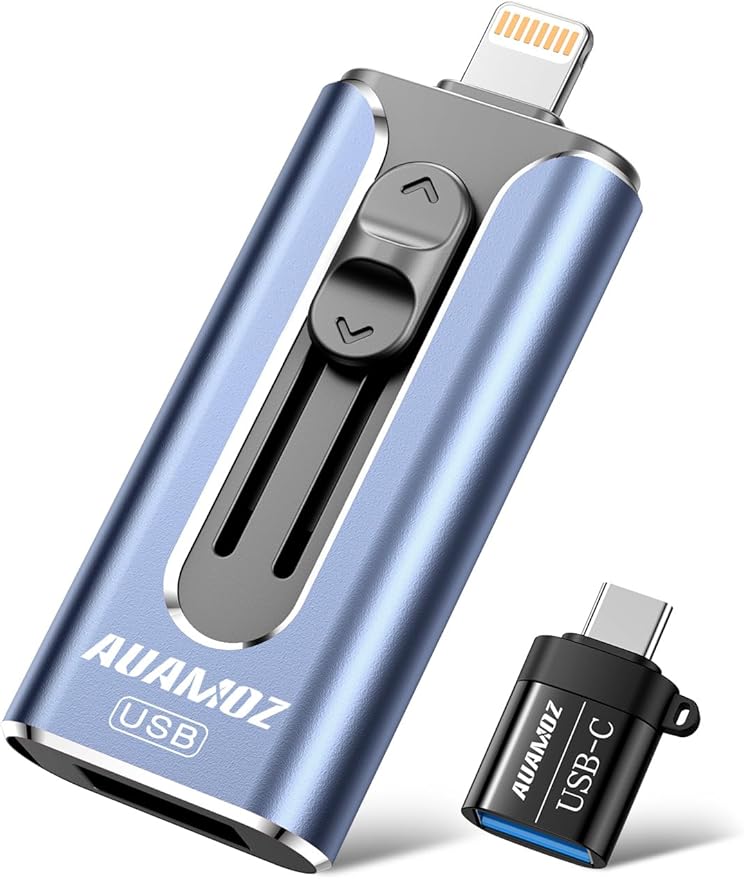 AUAMOZ 256GB Flash Drive Intended for iPhone, Memory Stick Storage Files Photos Videos Backup, Compatible with iPhone iPad Android PC, Plug and Play, No Application Required (Blue)