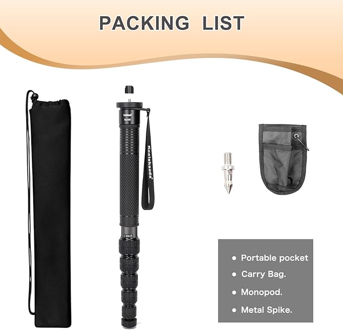 Koolehaoda 69-Inch Carbon Fiber Monopod for DSLR Cameras - 32mm Tube Unipod Stick, Lightweight Portable Travel, 33Lbs Payload Capacity