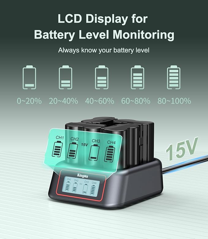 King Ma NP-W235 Battery Charger,4 Channel for Fujifilm Battery Charger，PD 45W Fast Charging with LED Display,Compatible with Fujifilm X-H2、X-H2S、X-T5、X-T4、X-S20、GFX 50S、GFX 50S2、GFX 100S