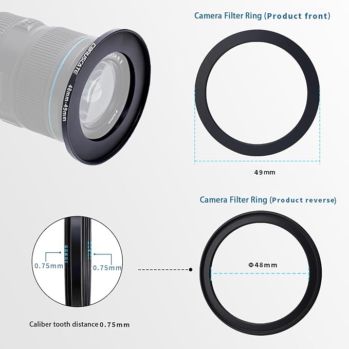 48mm to 49mm Camera Filter Adapter Ring,48mm-49mm Lens Adapter Metal Filter Rings Compatible All 48mm Size Lens and 49mm Thread Size Camera Accessory+1pcs Lens Cleaning Cloth.