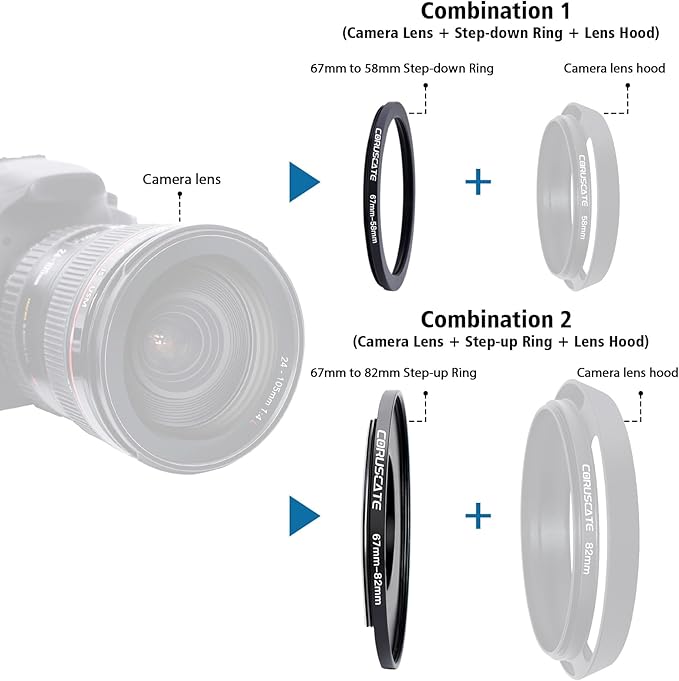 10Pcs 67mm Filter Ring Adapter Set,Metal Step-Up Ring for All Brands UV ND CPL (67-43mm,67-46mm,67-49mm,67-52mm,67-55mm,67-58mm,67-62mm,67-72mm,67-77mm,67-82mm)