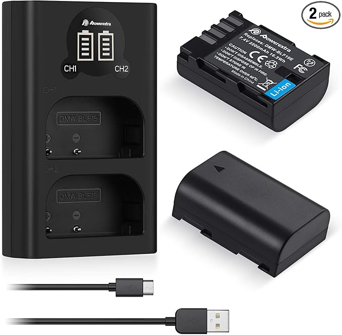 2 Pack DMW-BLF19, DMW-BLF19E, DMW-BLF19PP Replacement Batteries and Dual USB Charger for Panasonic Lumix DC-G9, DC-GH5, DMC-GH3, DMC-GH3K, DMC-GH4, DMC-GH4K Digital Camera