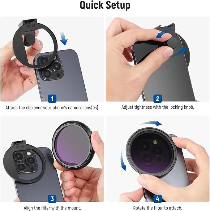 Clip On 67mm ND2-32 Magnetic Phone Lens ND Filter Kit with Cold Shoe