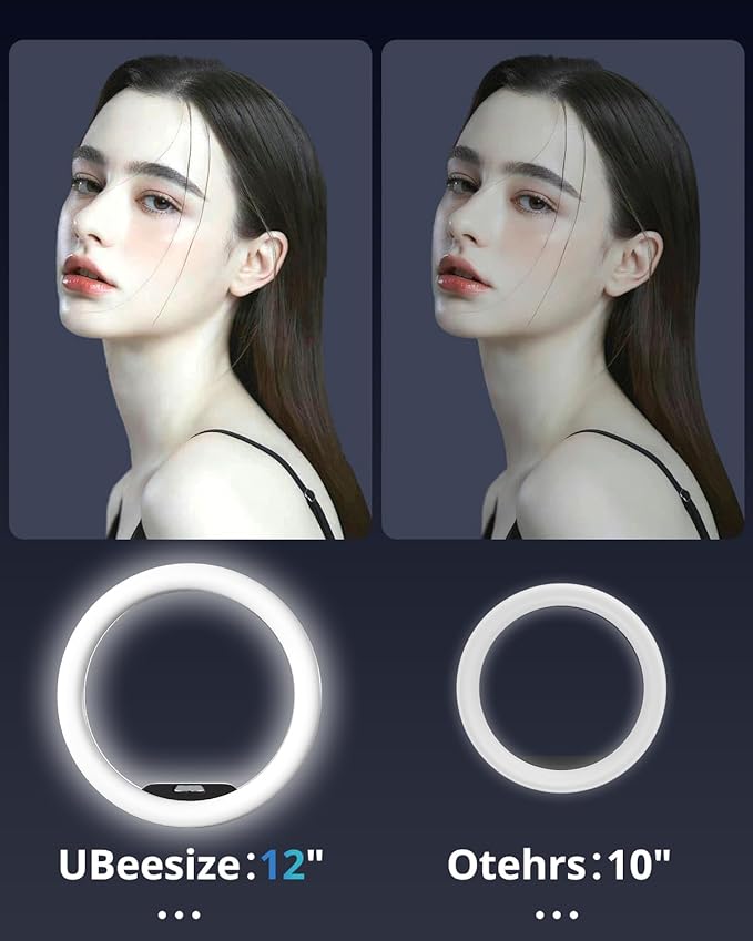 UBeesize 12" Ring Light Tripod for iPhone with Overhead Phone Mount, 75" Tall Ring Lights with Stand and Camera Mounts for Photography/Live Streaming/TikTok/YouTube Content Creation