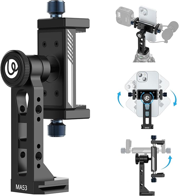 Ulanzi MA53 Metal Tripod Phone Mount, Smartphone Tripods Adapter with Arca Swiss/Uka Port, 2 Cold Shoe, 360° Cellphone Tripod Mount, for iPhone 17 Samsung Holder for Photo Video Vlogging Rig