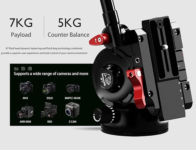 IFOOTAGE Komodo K7 Fluid Tripod Head, Heavyweight Fluid Video Head with Flat Base and Sliding Plate for Quick Connection to The Camera, Used for Professional Photography,Vlogging and Video Production