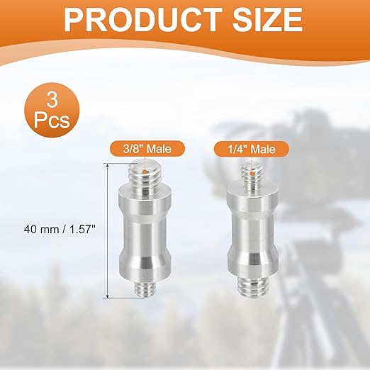 PATIKIL Camera Spigot Screws Converter 3/8" to 1/4" Male to Male, 3 Pack Tripod Screw Adapter Spigot Stud for Light Stand Hot Shoe Cold Shoe Adapter Ball Head Flash, Silver