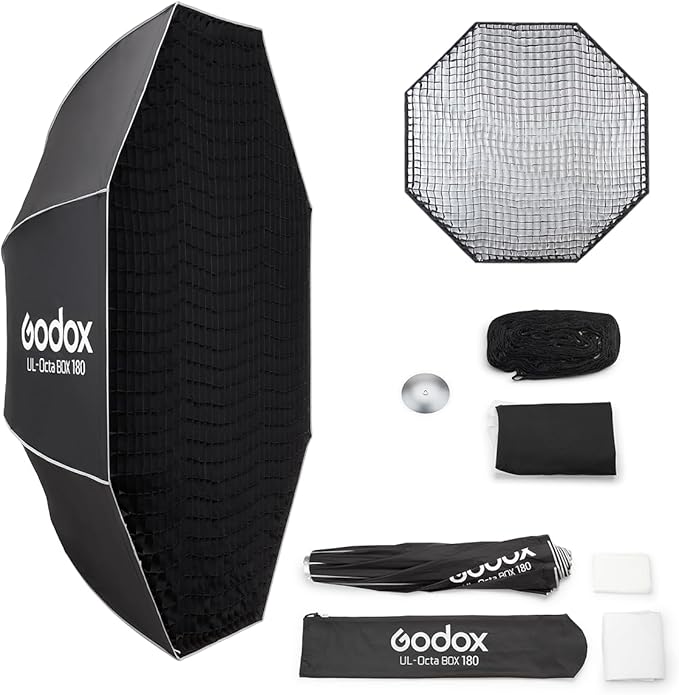 Godox Softbox Godox Octa-180 Bowens Mount Octagonal Softbox, 70Inch/180Cm Quick Release SOFTBOX, with Diffusers/Grip/Diffuser Plate,Compatible with GODOX/Aputure/SMALLRIG/Neewer（UL-Octa Box 180