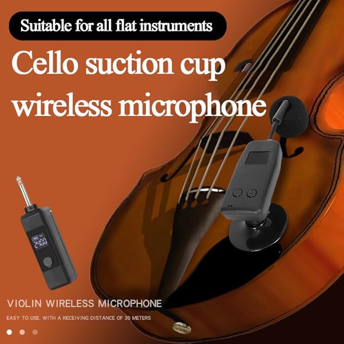 Wireless Violin Microphone with Suction Cup，Plug&Play Professional Sound Amplification for Acoustic Violin, Fiddle Performance and Recording