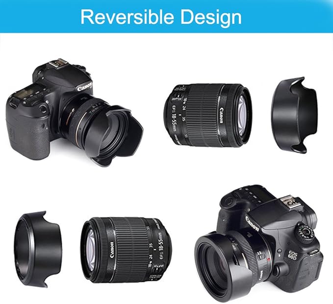 49mm Lens Hood Set Lens Shade Compatible with Canon EF 50mm f/1.8 STM Lens Replaces Canon ES-68 Hood, Collapsible Rubber Lens Hood + Reversible Tulip Flower Lens Hood + Center Pinch Lens Cap