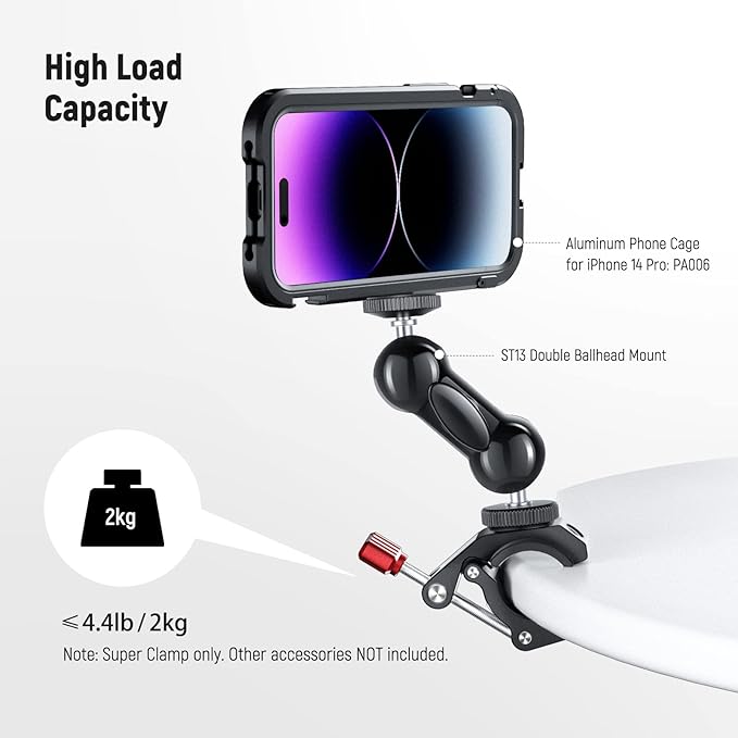NEEWER Super Clamp with Cold Shoe & 1/4 Inch 3/8 Inch Thread Holes, Max. Load 4 kg, Crab Shaped Camera Tripod Holder for Most Photo Accessories, Compatible with SmallRig Magic Arm, Red ST81