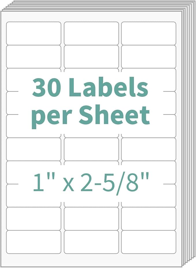 Printable White Sticker Paper for Laser/Inkjet Printers (1" x 2-5/8" | 50 Sheets) 1" X 2-5/8" Printable Mailing Address Labels