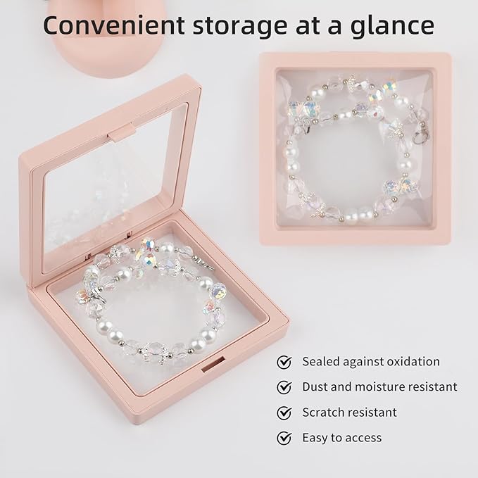 20 Pcs Floating Frame Case with Stands, 3.5X 3.5 x 0.8 inch, Challenge Coin Display,Transparent PE Jewelry Storage Box, Floating Display Holder Stands for Antique Challenge Coins, Medallion(4 Color)