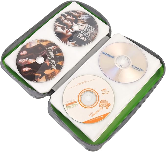 alavisxf xx CD Case, 96 Capacity Hard Plastic CD Holder Protective DVD Disc Storage Case Holder Portable Zipper CD DVD Organizer Storage Wallet for Car Home Travel (96 Capacity, Green)