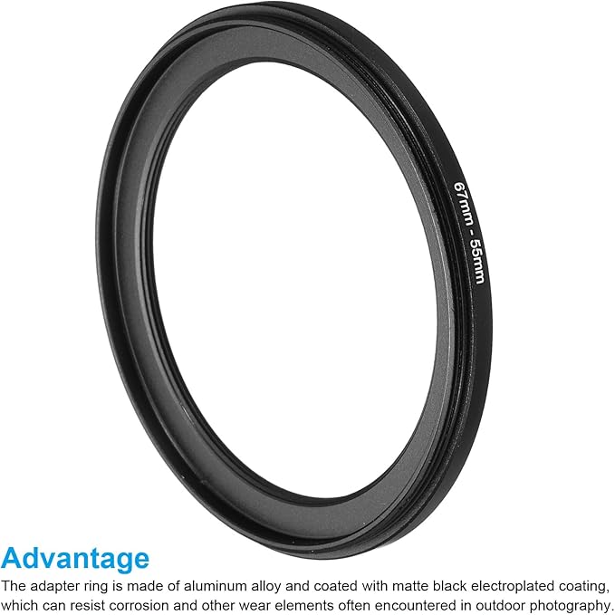 PATIKIL 67mm-55mm Metal Step Down Ring, Camera Lens Filter Adapter Ring Aluminum Filter Adapter Ring for Camera Lenses Hood, Black