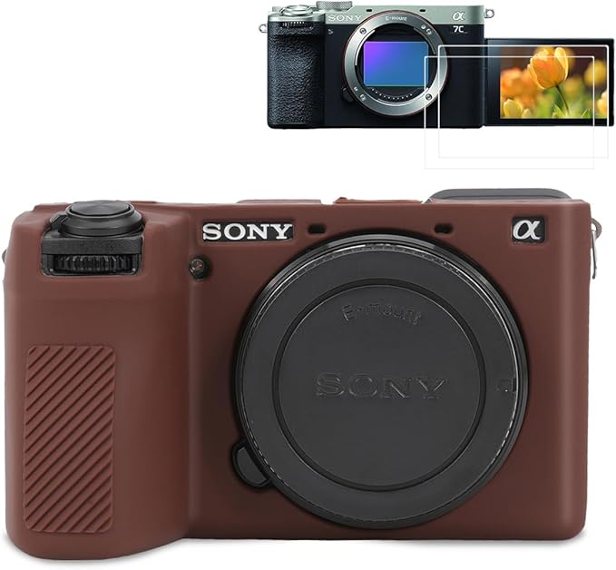 Pocoukate Case for Sony Alpha 6700 Camera, Soft Silicone Protective Cover Skin with A6700 Screen Protector Accessories for Sony Alpha 6700 Camera Silicone Case - Coffee