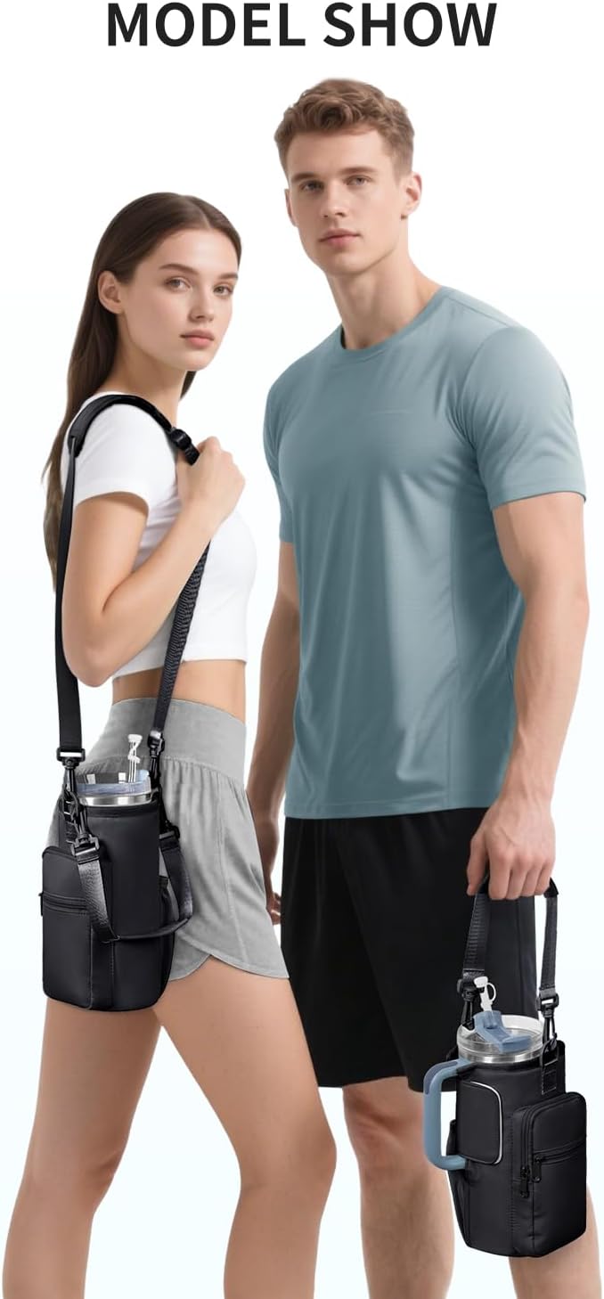 sportsnew Magnetic Gym Bag for Women Men, Water Bottle Carrier Holder with Strap & Phone Pockets for 40oz Tumbler with Handle, 4 Built-in Magnets Small Gym Bag for Sports, Workout, Fitness, Walking