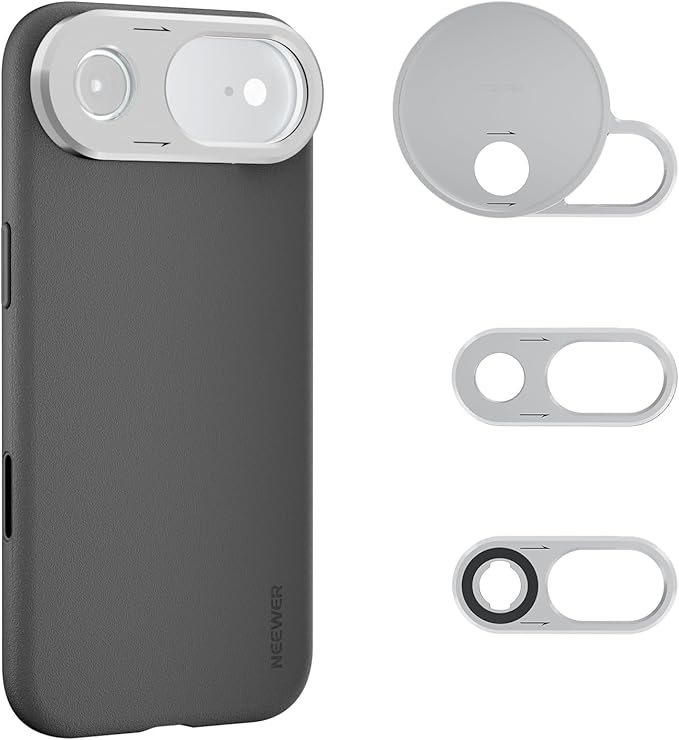 NEEWER Phone Case for Air Only, Modular Protective TPU/PC Phone Cover with 67mm Filter Ring, 17mm Lens Backplate, T Mount Lens Adapter Compatible with Moment MagSafe iPhone Air, PA162 (Black + Silver)