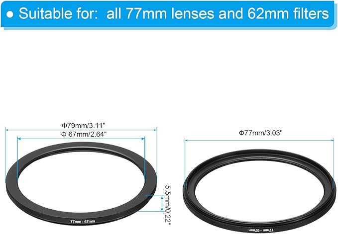 PATIKIL 77mm-67mm Metal Step Down Ring, Camera Lens Filter Adapter Ring Aluminum Filter Adapter Ring for Camera Lenses Hood, Black