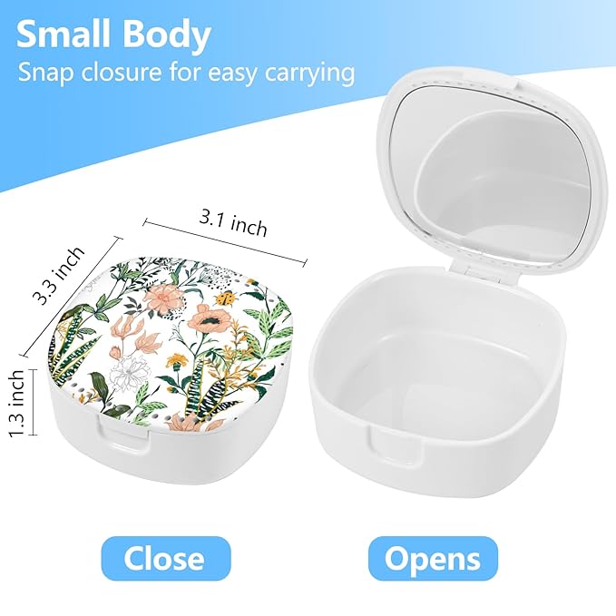 Retainer Case with Mirror & Ventilation - Night Guard & Orthodontic Aligner Case, White Flower Design