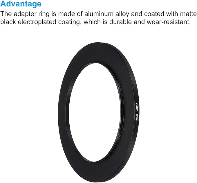 PATIKIL 72mm-95mm Metal Step Up Ring with Cleaning Cloth, 2 Pack Camera Lens Filter Adapter Ring Aluminum Filter Adapter Ring for Camera Lenses Hood, Black