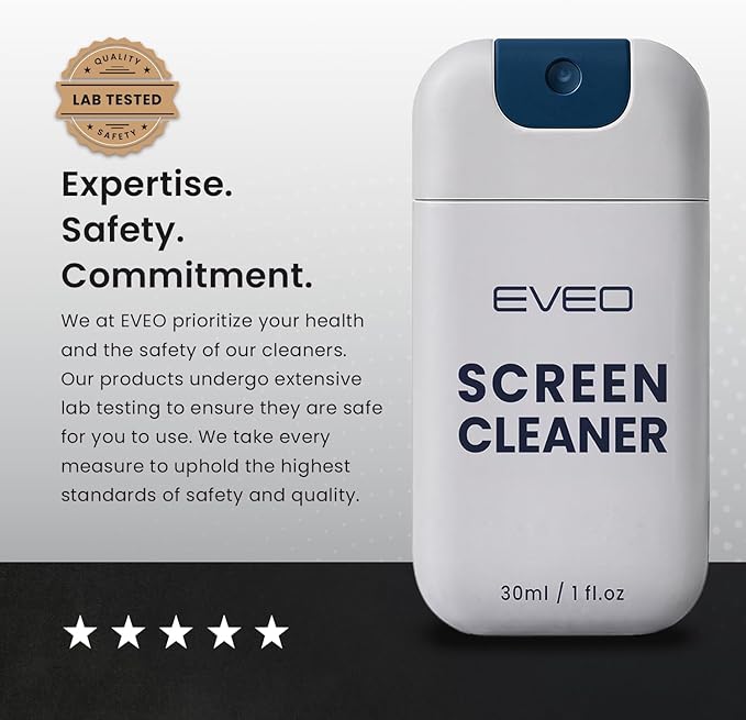 EVEO Computer Screen Cleaner Spray Kit- Portable Laptop Screen Cleaner, Phone Cleaner & Monitor Cleaner + Microfiber Cloth - Car Screen Cleaner for MacBook, iPad and More Electronic Devices - (2 Pack)