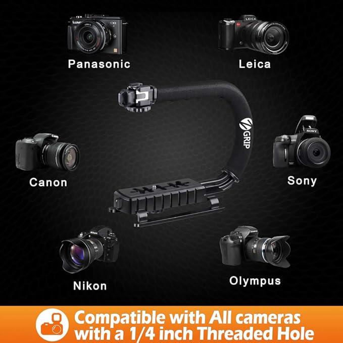 Zeadio Video Handheld Stabilizer, Triple Cold-Shoe Handle Grip with Smartphone Holder、360° Ball Head Mount, Compatible with All Camera Sport Camera DSLR Smartphone