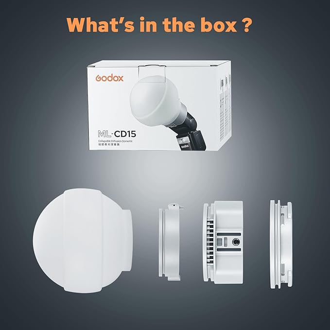 Godox ML-CD15 Collapsible Flash Diffusion Dome Diffuser with 3 adapters Compatible with Most Flashesfor Godox TT520 TT600 V1/V1 Pro AD100Pro for Wedding Portrait Studio Indoor Outdoor Photography