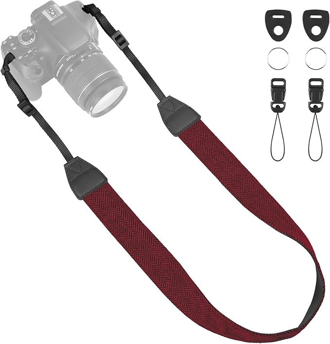 Universal Camera Strap - Camera Neck Strap, Adjustable Shoulder Straps Compatible with Canon, Fujifilm, Nikon, Olympus, Panasonic and other SLR and mirrorless cameras - Red and Black Stripes
