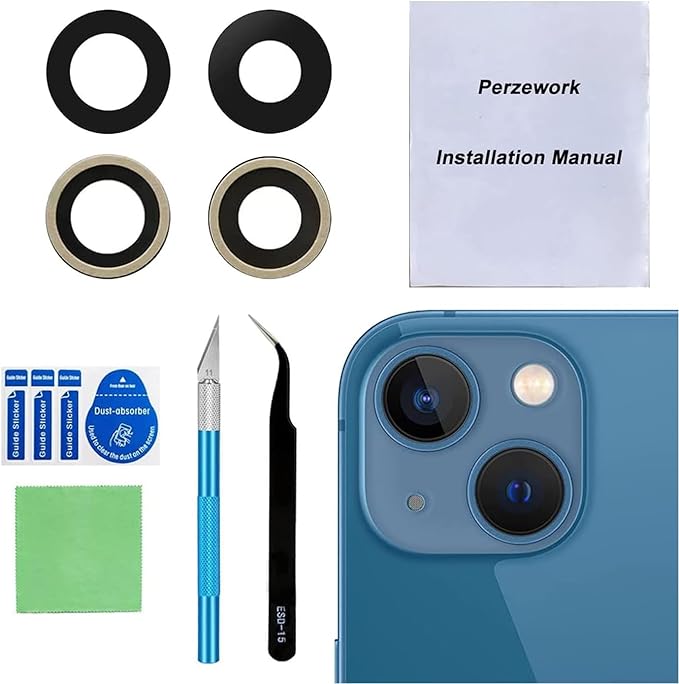 OEM Rear Back Camera Glass Lens Replacement for iPhone 13 and iPhone 13 mini with Pre-Installed Adhesive and Repair Tool Kit