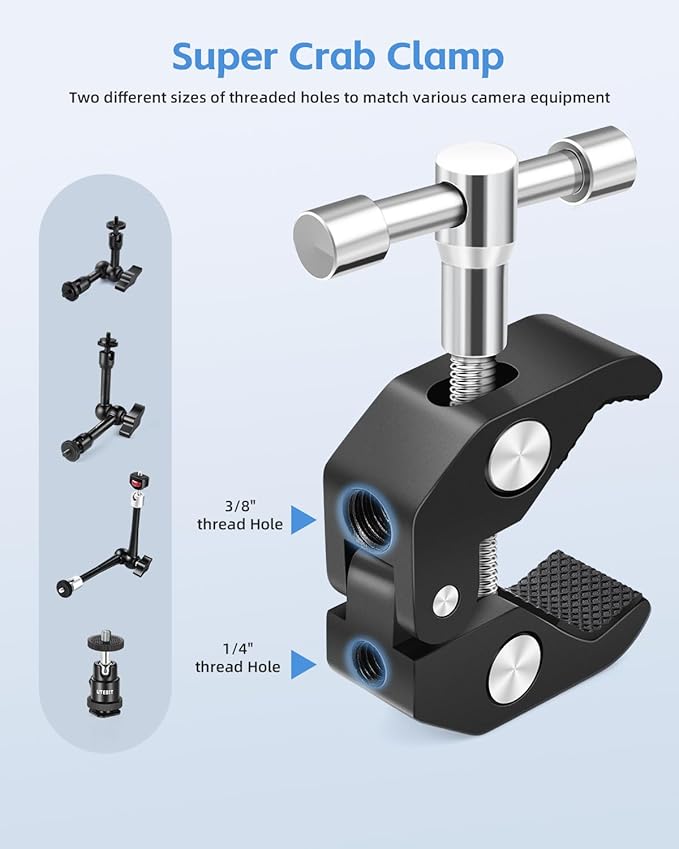 UTEBIT 9" Magic Arm Clamp Mount Kit, 360° Ball Heads with ARRI 1/4" & 3/8" Thread Screw, Camera Mount Adjustable Friction Arm w Super Clamp for DSLRs, Camera Cage, Monitor, LED Light, Action Camera
