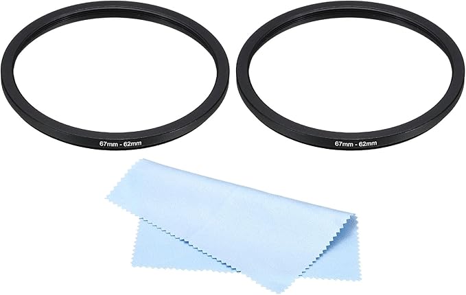 PATIKIL 67mm-62mm Metal Step Down Ring with Cleaning Cloth, 2 Pack Camera Lens Filter Adapter Ring Aluminum Filter Adapter Ring for Camera Lenses Hood, Black