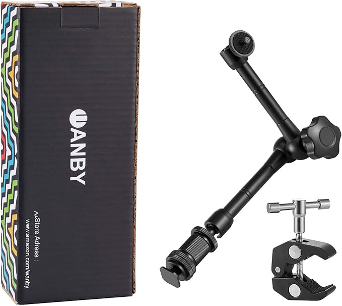 WANBY 11 Inch Articulating Friction Magic Arm & Large Adjustable Super Clamp Pliers Clip with 1/4" and 3/8" Thread for DSLR Camera Rig, LCD Monitor, LED Flash Lights (Arm & Clamp)