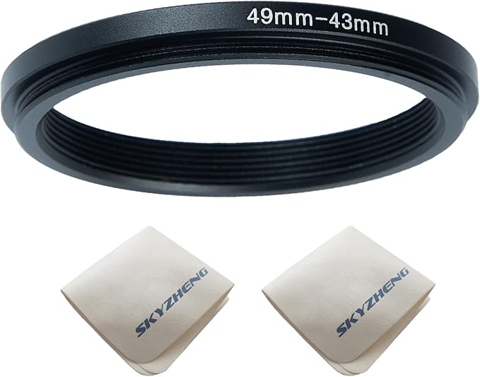 49mm Lens to 43mm Camera Lens Adapter 49mm to 43mm Step Down Ring Adapter Ring for All Brands of UV ND CPL, with Premium Lens Wiping Cloth 2 Pack(49mm-43mm)