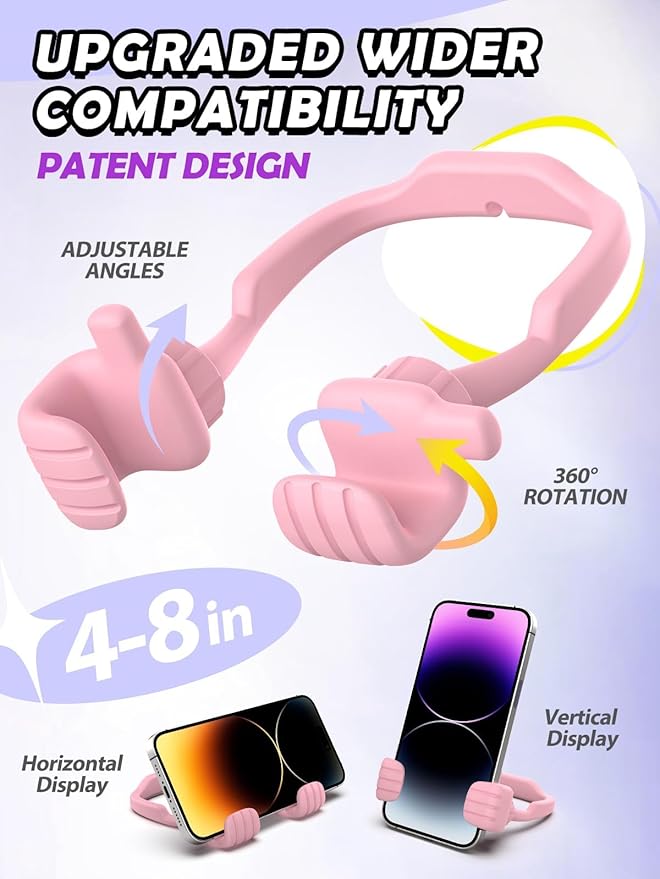 Easter Basket Stuffers for Teens Girls Kids Women Gifts: UPGRADE Adjustable Thumbs Up Lazy Phone Holder Cell Phone Stand for Desk Fun Birthday Ideas for Teenage Wife Mom Adults Easter Gifts Pink Stuff