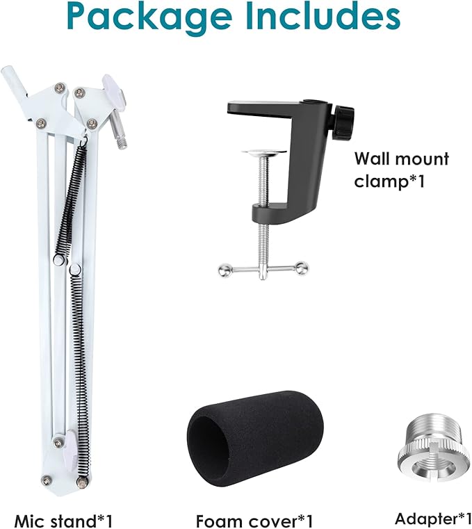 White Boom Arm for HyperX QuadCast S - White Mic Arm Compatible with Hyperx Quadcast White Microphone, Premium Microphone Boom Arm Stand by YOUSHARES
