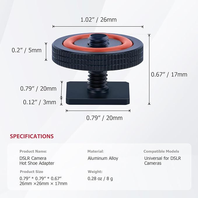 Hot Shoe Adapter for DSLR Cameras – Universal 1/4 Screw Mount for Microphone, LED Light, Tripod – Aluminum Alloy Quick Release with Anti-Slip & Shockproof Design (62043)
