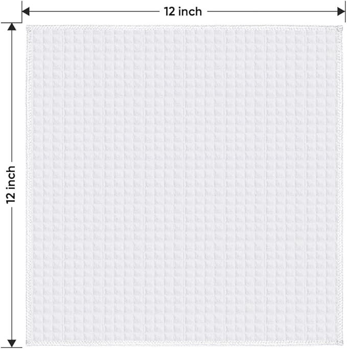 HOMEXCEL Waffle Weave Microfiber Towel, 10 Pack Lint Free Cleaning Rags, 12 x 12 Inches Barista Towels, Reusable Microfiber Cleaning Cloth for Household, Kitchen, Glass and Window, White