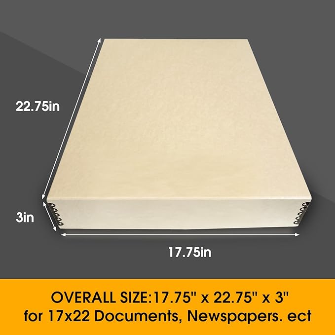 Golden State Art, Archival Storage Box, Acid-Free Drop Front Museum Box with Metal Edge for Storing Artwork Photos Documents Prints Arts and Crafts (Tan-17.75x22.75x3 Inches) Pack of 2