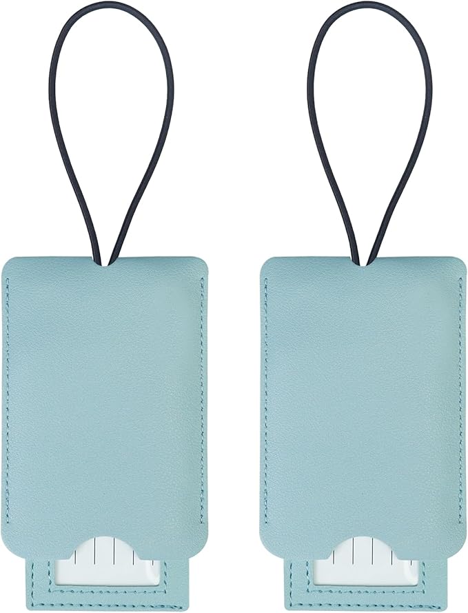 Gloppie 2 Pack Luggage Tags for Suitcases Travel Bag PU Leather Backpack Luggage Tags with Privacy Cover Light Blue