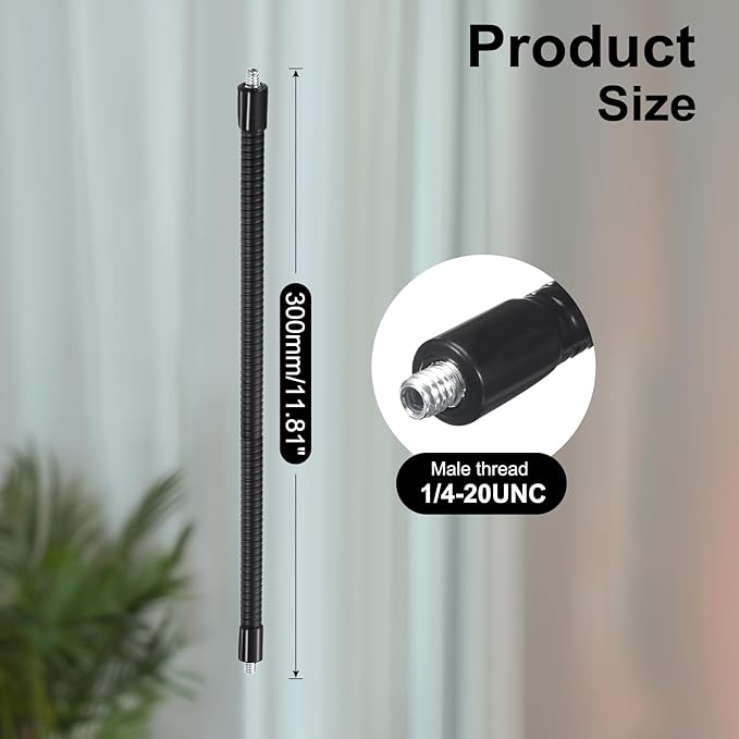 Awclub 12-Inch Flexible Gooseneck Tubing, 1/4"-20 Male to Male Thread Universal Arm Gooseneck Extension Holder for Microphone, Tripod Phone, Camera, LED Video Lights 2 Pack