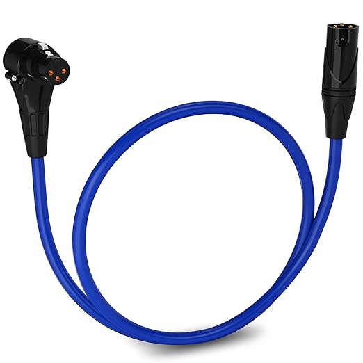 LyxPro 1.5 Feet Right Angle XLR Female to Male 3 Pin Mic Cord for Powered Speakers Audio Interface Professional Pro Audio Performance Camcorders DSLR Video Cameras and Recording Devices - Blue