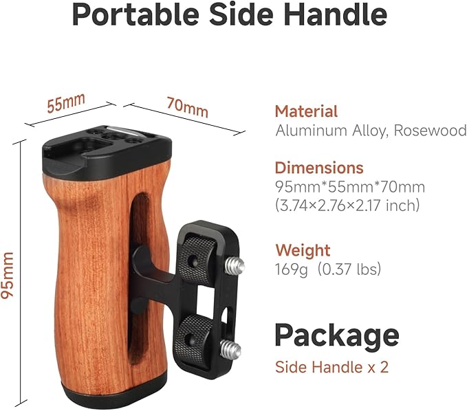 Accsoon Side Handle Handgrip for CineView M7 Pro Camera Monitor with 1/4"-20 Threaded Holes, 35mm Up and Down Adjustable Reversible Grip for Monitor/Smartphone/iPad/Tablet/DSLR Camera Cages(1 Pair