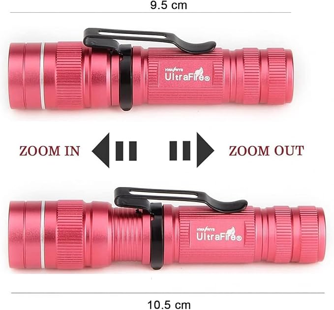 ULTRAFIRE Mini Pocket LED Flashlight with 1.5V AA Alkaline Battery, Zoomable 300 Lumen 3 Modes Bright Small EDC Flashlight Tactical Torch for Kids Children Outdoor Camping (Pink)