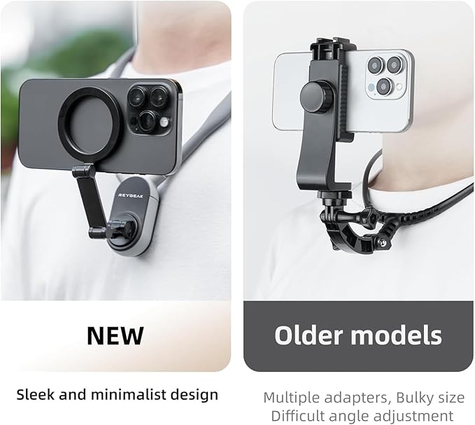 REYGEAK Magnetic Neck Phone Mount,2024 New POV/Vlog Phone Holder for Magsafe iPhone 16/15/14/13/12 Pro Mini/Plus/Pro/Pro Max,Hand Free Chest Stand Video Recording for Android Phone Accessory(Grey)