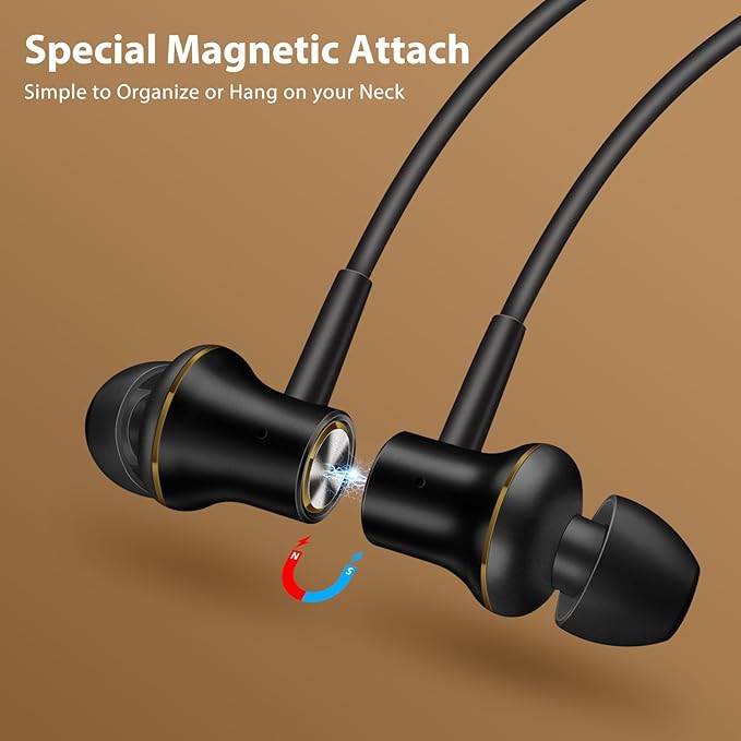 Jiunai USB C Headphones for Samsung S26 Type C Wired Earbuds with Mic In Ear Magnetic Snap S M L Ear Tips Stereo Corded Earphone for iPhone 17 16 15 Galaxy S25 S24 for iPad Pro Pixel 10 9 Black & Gold