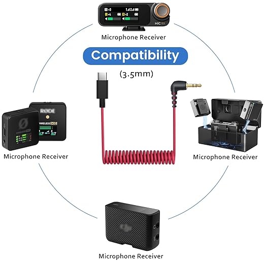 weishan USB C to 3.5mm Microphone Cable for Rode Wireless Pro, Go 2, ME and Hollyland Lark M1 M2 150 Max Duo, Coiled Audio Patch Cable Mic Cord Compatible with iPhone 17 Pro Max 16e 15 Plus