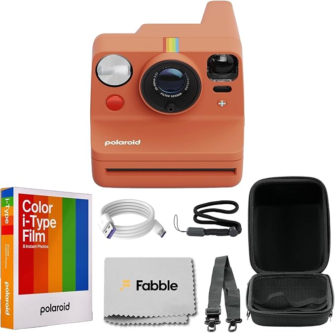 Polaroid Now+ Generation 3 I-Type Instant Film Camera (Coral) Bundle with Polaroid Color I-Type Film (8 Exposures), Hard Protective Case and USB-C 6 ft. Cable